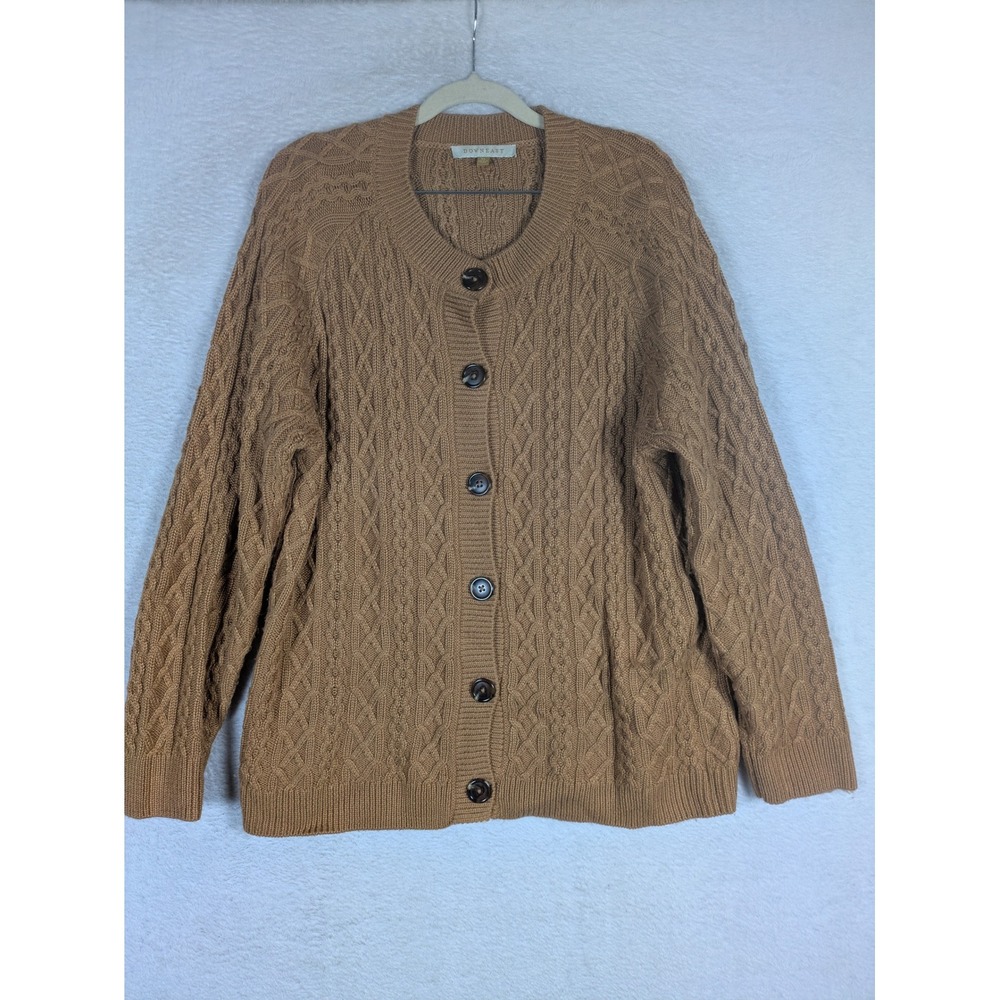 Downeast Cardigan Women's XL Brown Cable Knit Button Front Long Sleeve Crew Neck